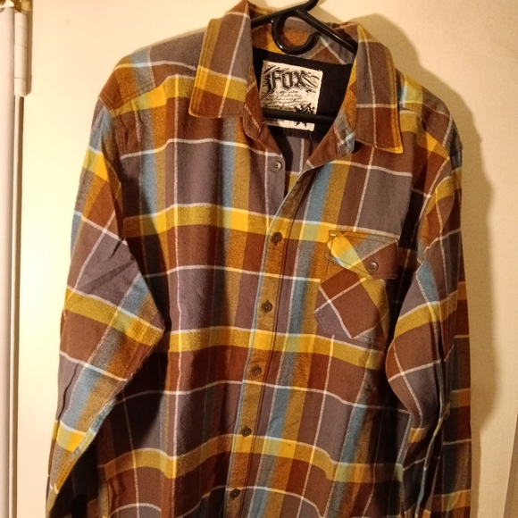 Fox Deluxe Men's Flannel Shirt(XXL)- plaid pattern-brown, mustard,teal and white - Picture 4 of 12